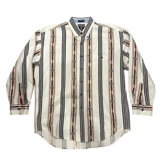 Vtg Chaps Ralph Lauren Men's L Aztec Tribal Button-Down Long Sleeve Shirt White - Picture 1 of 5